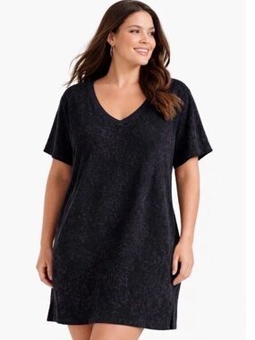 NWOT Swimsuits For All Terrycloth Black Paisley Textured Beach Cover Up Sz 22/24